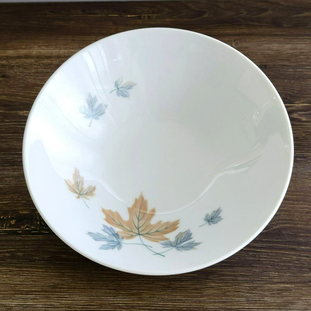Vintage Noritake Maplewood Round Serving Bowl, Blue & Tan Autumn Leaves, c.1960s